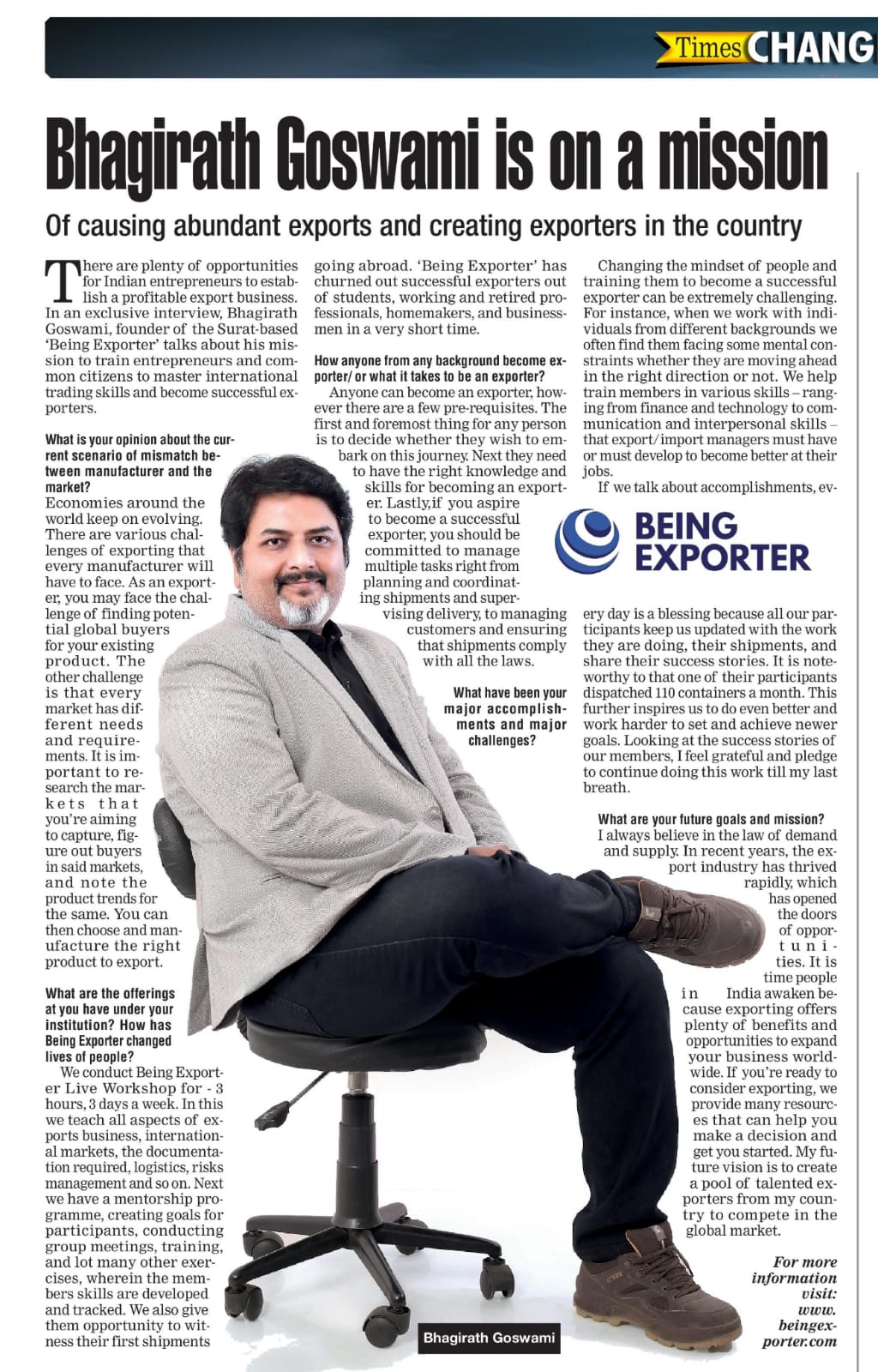 Newspaper feature: Bhagirath Goswami is on a mission